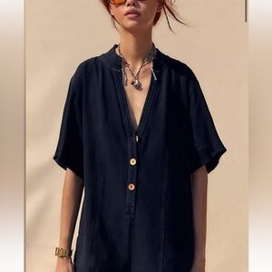 Free People Black Short-Sleeve Romper